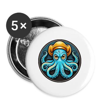 Oktopus Bunte Kawaii Cartoon Figur Clipart - Buttons groß 56 mm (5er Pack) - Weiß - Vorne