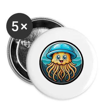Jellyfish Colorful Kawaii Cartoon Character Animal - Buttons large 2.2''/56 mm (5-pack) - white - Front