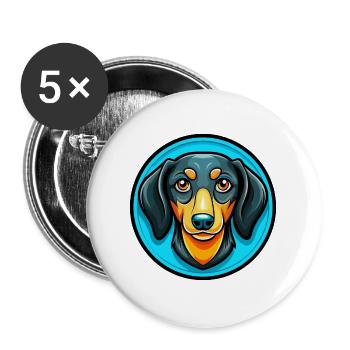 Dackel Hund Bunte Kawaii Zeichentrickfigur - Buttons groß 56 mm (5er Pack) - Weiß - Vorne