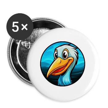 Pelican Colorful Kawaii Cartoon Character Clipart - Buttons large 2.2''/56 mm (5-pack) - white - Front