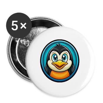 Pinguin Bunte Kawaii Cartoon Figur Clipart - Buttons groß 56 mm (5er Pack) - Weiß - Vorne