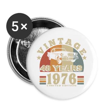 vintage 1976 né en 1976 48 ans anniversaire - Lot de 5 grands badges (56 mm) - blanc - Devant