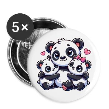 Parent panda aimant avec deux enfants mignons - Lot de 5 grands badges (56 mm) - blanc - Devant