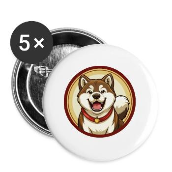 Akita Hund Bunt Kawaii Cartoon Figur Haustier - Buttons groß 56 mm (5er Pack) - Weiß - Vorne