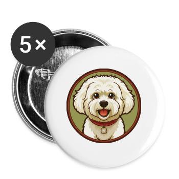 Bichon frisé chien coloré Kawaii dessin animé Clipart - Lot de 5 grands badges (56 mm) - blanc - Devant