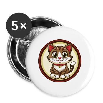 Cat Colorful Kawaii Cartoon Character Clipart Pet - Buttons large 2.2''/56 mm (5-pack) - white - Front