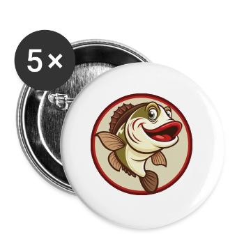Poisson coloré Kawaii dessin animé Personnage Clipart Animal de compagnie - Lot de 5 grands badges (56 mm) - blanc - Devant
