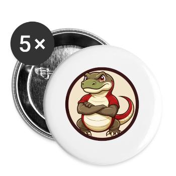 Komodo Dragon Colorful Kawaii Cartoon Clipart Pet - Buttons large 2.2''/56 mm (5-pack) - white - Front