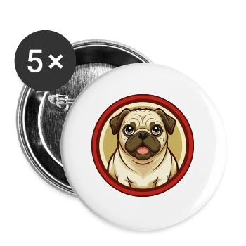 Carlin chien coloré Kawaii dessin animé Personnage Clipart - Lot de 5 grands badges (56 mm) - blanc - Devant