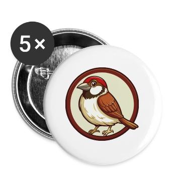 Sparrow Colorful Kawaii Cartoon Character Clipart - Buttons large 2.2''/56 mm (5-pack) - white - Front