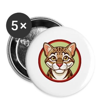 Ocelot Bunte Kawaii Cartoon Figur Clipart - Buttons groß 56 mm (5er Pack) - Weiß - Vorne