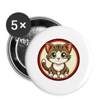 Kitten Colorful Kawaii Cartoon Character Clipart - Buttons large 2.2''/56 mm (5-pack) - white - Front