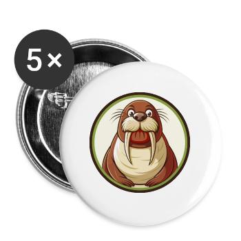 Walrus Colorful Kawaii Cartoon Character Clipart - Buttons large 2.2''/56 mm (5-pack) - white - Front