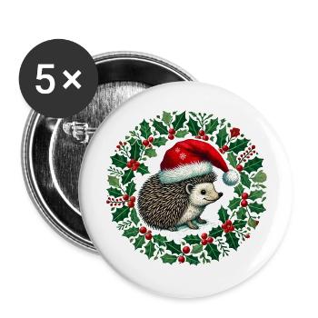 Hérisson de Noël - Lot de 5 grands badges (56 mm) - blanc - Devant