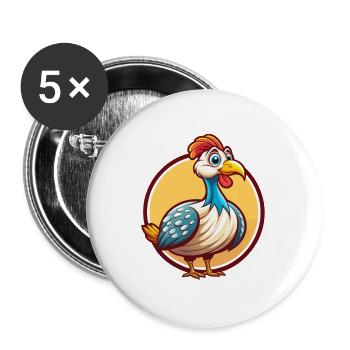 Perlhuhn Lustige Kawaii Cartoon Clipart Tier - Buttons groß 56 mm (5er Pack) - Weiß - Vorne