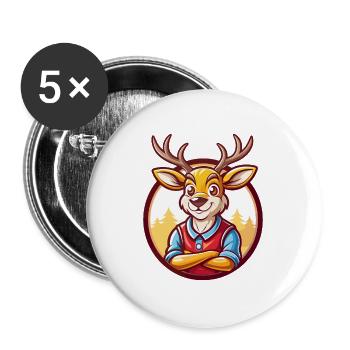 Deer Cute Funny Kawaii Cartoon Clipart Animal Pet - Buttons large 2.2''/56 mm (5-pack) - white - Front