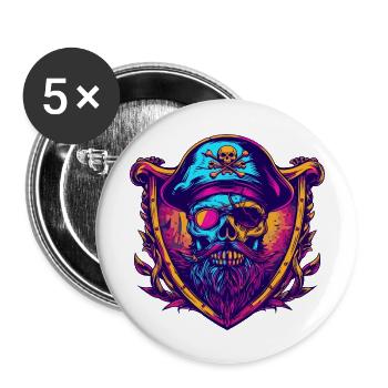 Crâne de pirate - Lot de 5 grands badges (56 mm) - blanc - Devant
