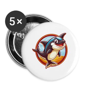 Orca Cute Funny Kawaii Cartoon Clipart Animal Pet - Buttons large 2.2''/56 mm (5-pack) - white - Front
