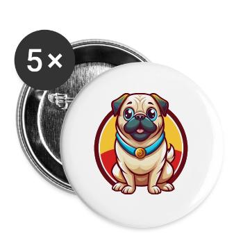 Carlin Chien Drôle Kawaii Dessin animé Clipart Animal Animal - Lot de 5 grands badges (56 mm) - blanc - Devant