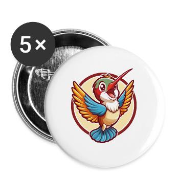 colibri drôle kawaii dessin animé clipart animal - Lot de 5 grands badges (56 mm) - blanc - Devant