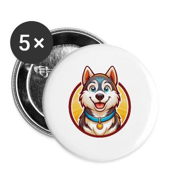 Husky Hund Lustig Kawaii Cartoon Clipart Tier Haustier - Buttons groß 56 mm (5er Pack) - Weiß - Vorne