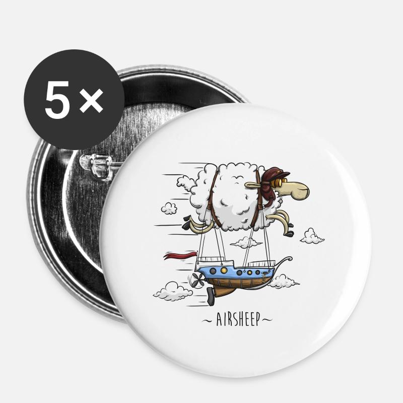 Airship Flying Sheep - Buttons large 2.2''/56 mm (5-pack) - white