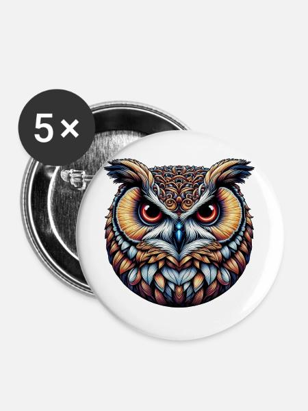 Eule - Buttons groß 56 mm (5er Pack) - Weiß