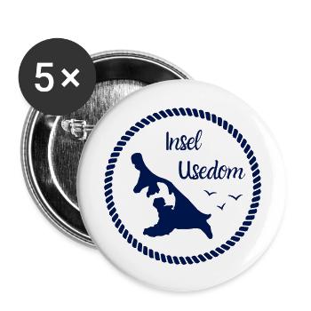 Insel Usedom Karte im Seil - Buttons groß 56 mm (5er Pack) - Weiß - Vorne