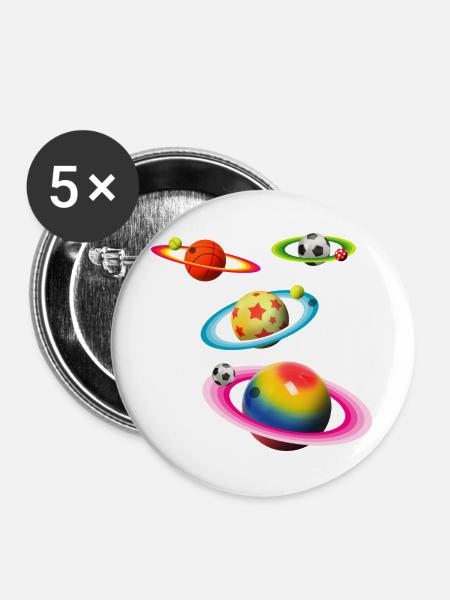 Bunte Bälle - Buttons groß 56 mm (5er Pack) - Weiß