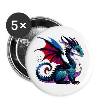 Drache - Buttons groß 56 mm (5er Pack) - Weiß - Vorne