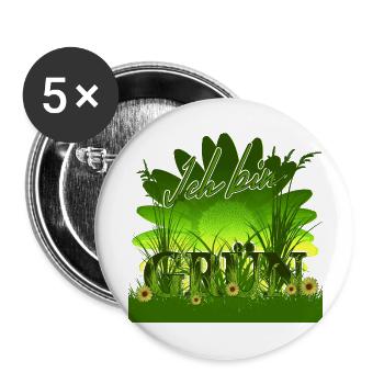ICH BIN GRÜN - Margariten Gras Sonne - Buttons groß 56 mm (5er Pack) - Weiß - Vorne