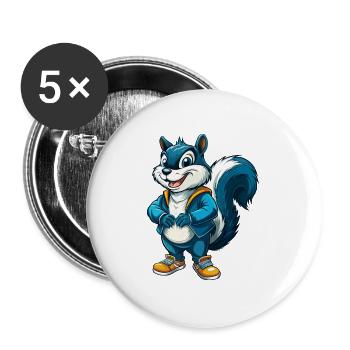 Eichhörnchen Cool Kawaii Cartoon Figur Clipart - Buttons groß 56 mm (5er Pack) - Weiß - Vorne
