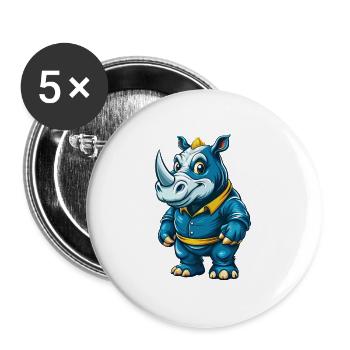 Rhino Cool Kawaii Cartoon Charakter Clipart - Buttons groß 56 mm (5er Pack) - Weiß - Vorne