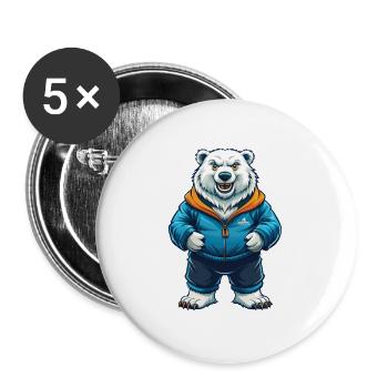 ours polaire cool kawaii dessin animé personnage clipart - Lot de 5 grands badges (56 mm) - blanc - Devant