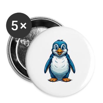 Pinguin Cool Kawaii Cartoon Charakter Clipart - Buttons groß 56 mm (5er Pack) - Weiß - Vorne