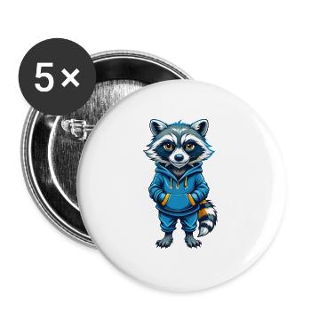 Waschbär Cool Kawaii Cartoon Charakter Clipart - Buttons groß 56 mm (5er Pack) - Weiß - Vorne