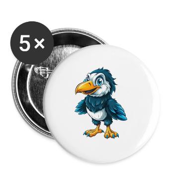 Krähe Cool Kawaii Cartoon Figur Clipart - Buttons groß 56 mm (5er Pack) - Weiß - Vorne