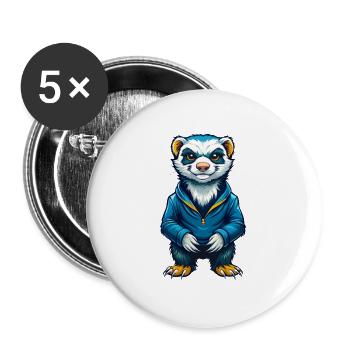 Frettchen Cool Kawaii Cartoon Charakter Clipart - Buttons groß 56 mm (5er Pack) - Weiß - Vorne