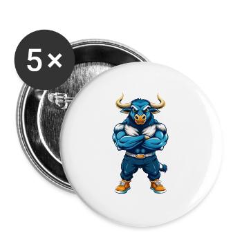 Bull Cool Kawaii Cartoon Character Clipart - Buttons large 2.2''/56 mm (5-pack) - white - Front