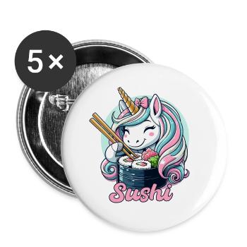 Sushi Unicorn Cute Maki Gift - Buttons large 2.2''/56 mm (5-pack) - white - Front