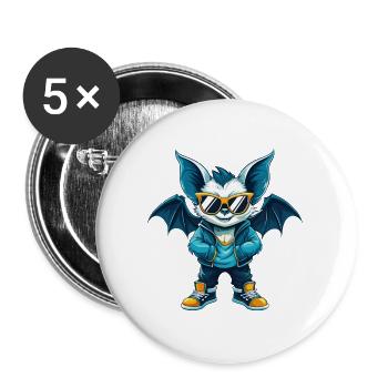 Fledermaus Cool Cartoon Figur Kawaii Clipart - Buttons groß 56 mm (5er Pack) - Weiß - Vorne
