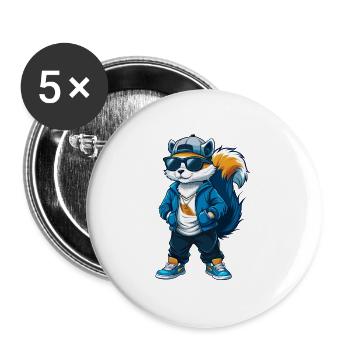 Eichhörnchen Cool Cartoon Figur Kawaii Clipart - Buttons groß 56 mm (5er Pack) - Weiß - Vorne