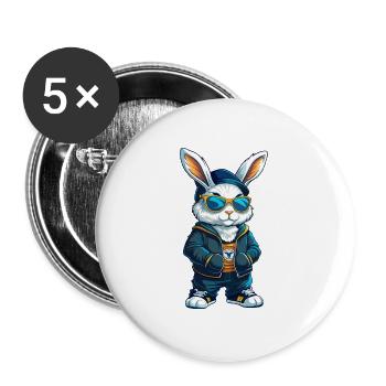Rabbit Cool Cartoon Character Kawaii Clipart - Buttons large 2.2''/56 mm (5-pack) - white - Front