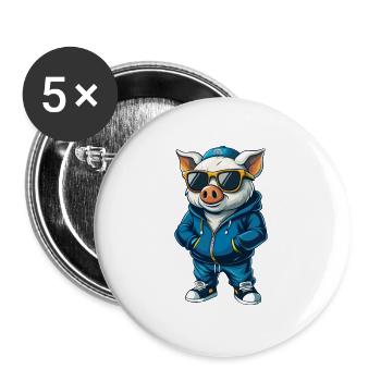 Pig Cool Cartoon Character Kawaii Clipart - Buttons large 2.2''/56 mm (5-pack) - white - Front