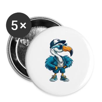 flamant rose cool personnage de dessin animé Kawaii Clipart - Lot de 5 grands badges (56 mm) - blanc - Devant