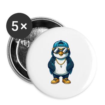 Penguin Cool Cartoon Character Kawaii Clipart - Buttons large 2.2''/56 mm (5-pack) - white - Front