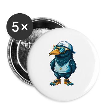 Krähe Coole Zeichentrickfigur Kawaii Clipart - Buttons groß 56 mm (5er Pack) - Weiß - Vorne