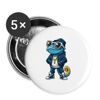 Chameleon Cool Cartoon Character Kawaii Clipart - Buttons large 2.2''/56 mm (5-pack) - white - Front