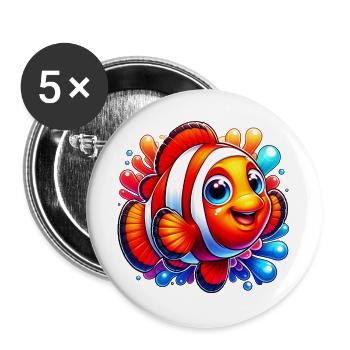 Poisson-clown - Lot de 5 grands badges (56 mm) - blanc - Devant
