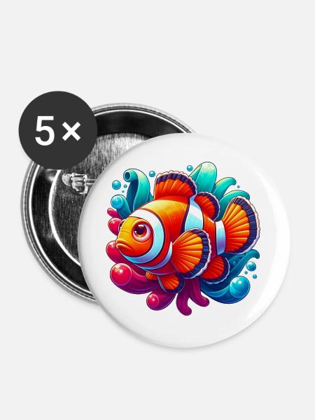 Clownfische - Buttons groß 56 mm (5er Pack) - Weiß